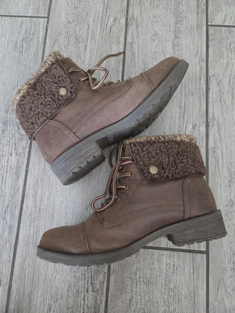 White Mountain Savada Boots Sweater Knit Lace-Up Ankle Brown Women's Size 7.5