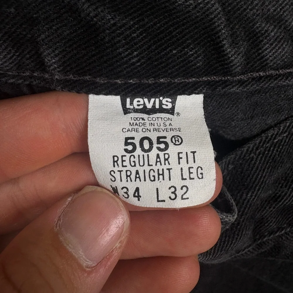 Levis 505 Regular Fit Straight Leg Black Jeans Mens 34x32 Made in USA 505-0260