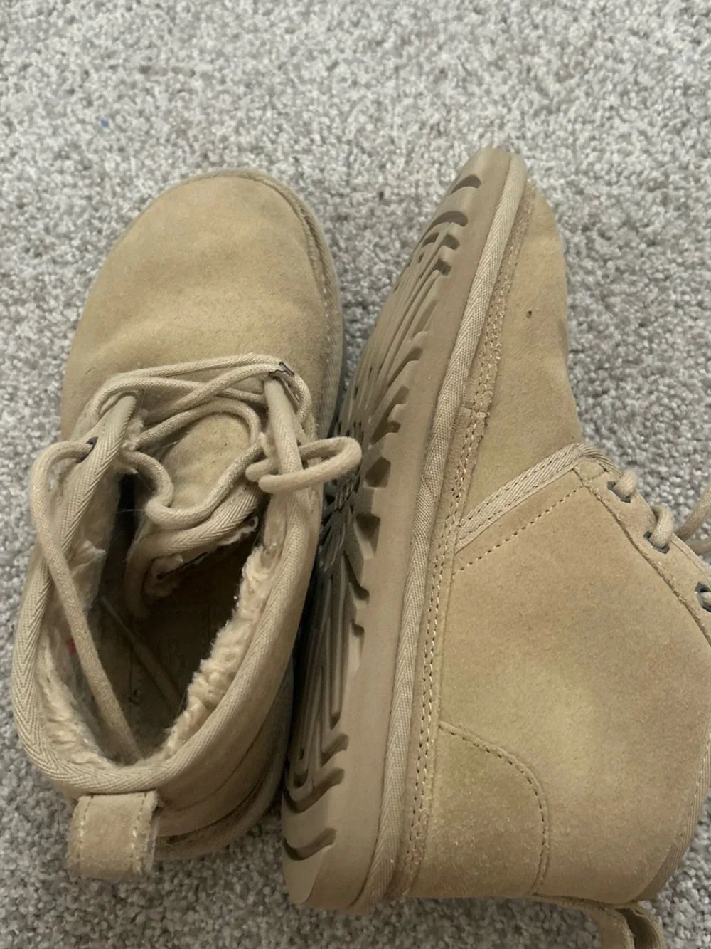 UGG Tan Suede Lace-Up Ankle Bootie with Shearling
