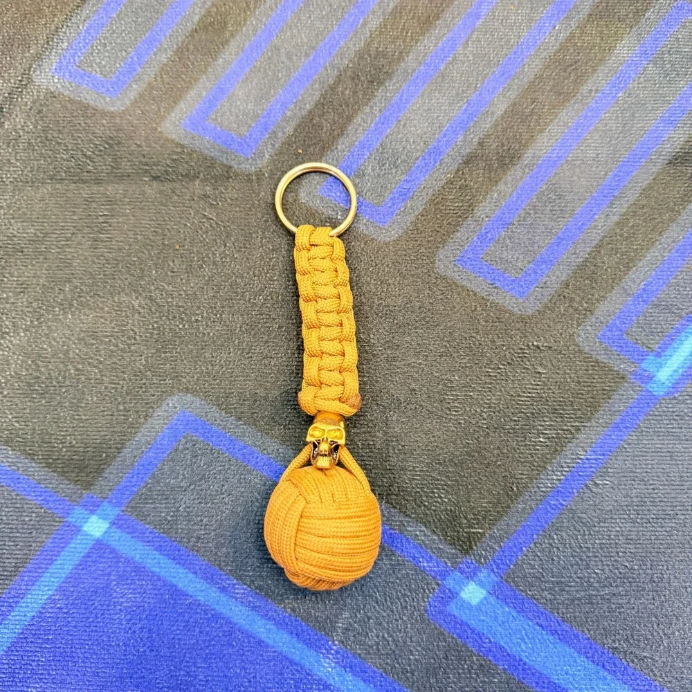 Tactical Paracord Monkey Fist Keychain Skull Bead EDC Self Defense Lanyard 5