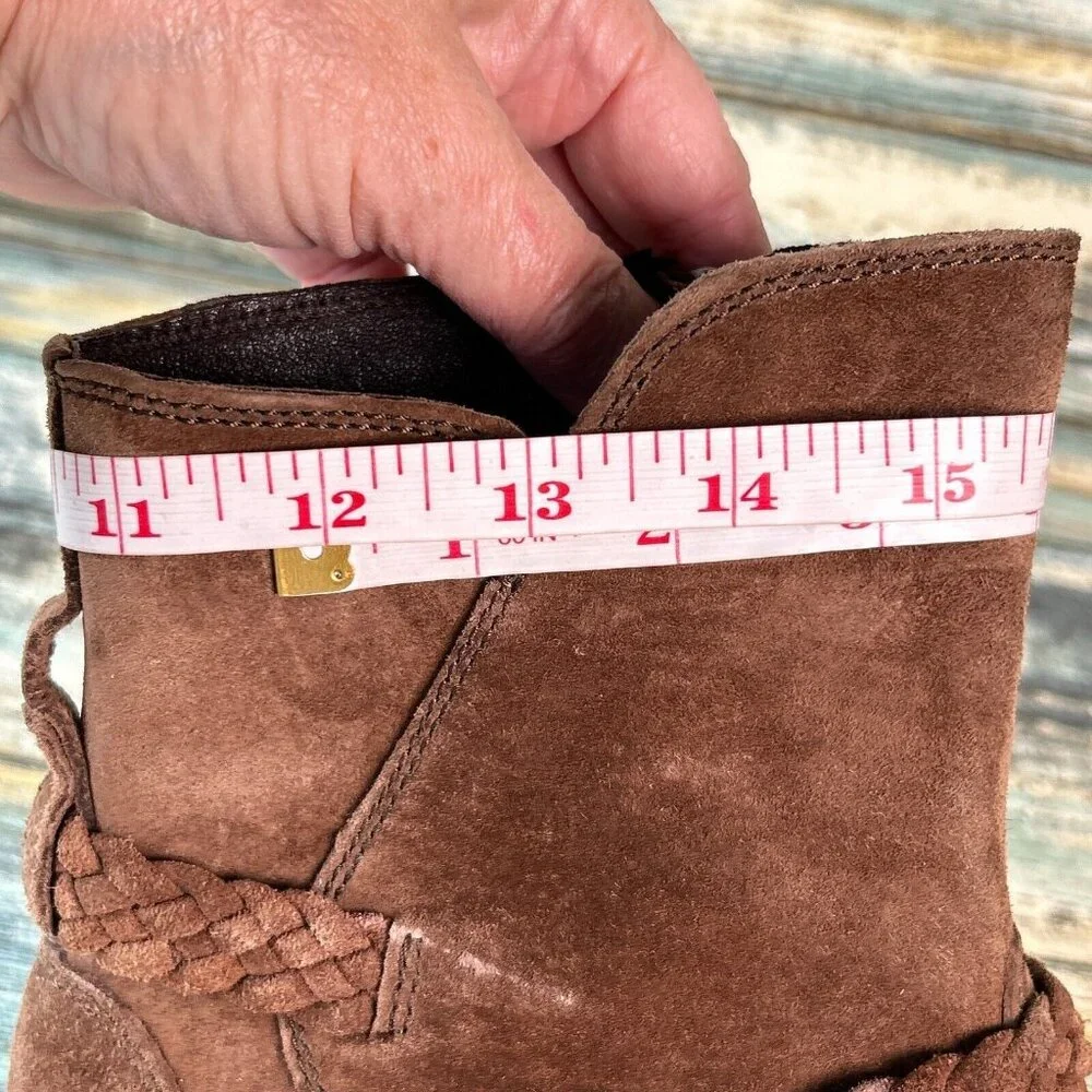 TEVA Delavina Ankle Boots Womens Size 6.5M Brown Suede Zip Up Low Block Heel