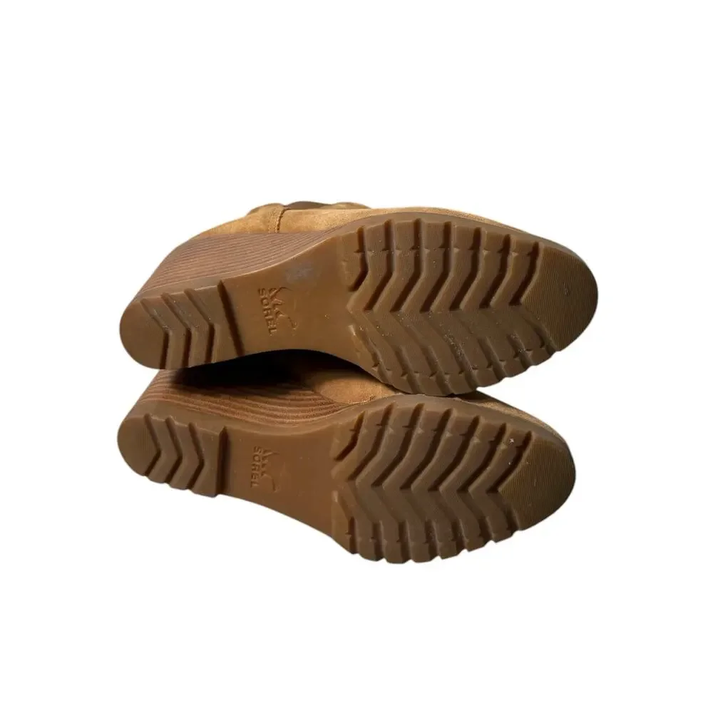 Sorel After Hours Sz 9 Tan Suede Wedge Boots Booties EUC Cabincore Boho Outdoor