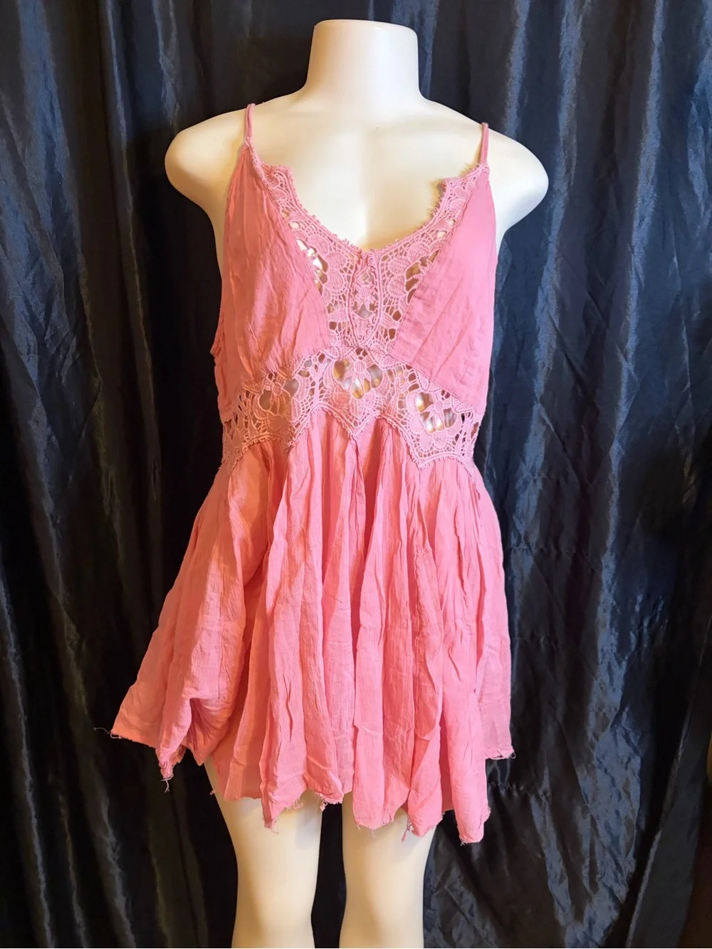 Free People Pink Lace-Trim Mini Dress