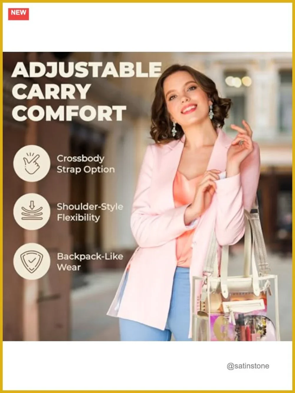 Clear Stadium Approved Tote Bag for Women - Transparent PVC Travel Beach Work