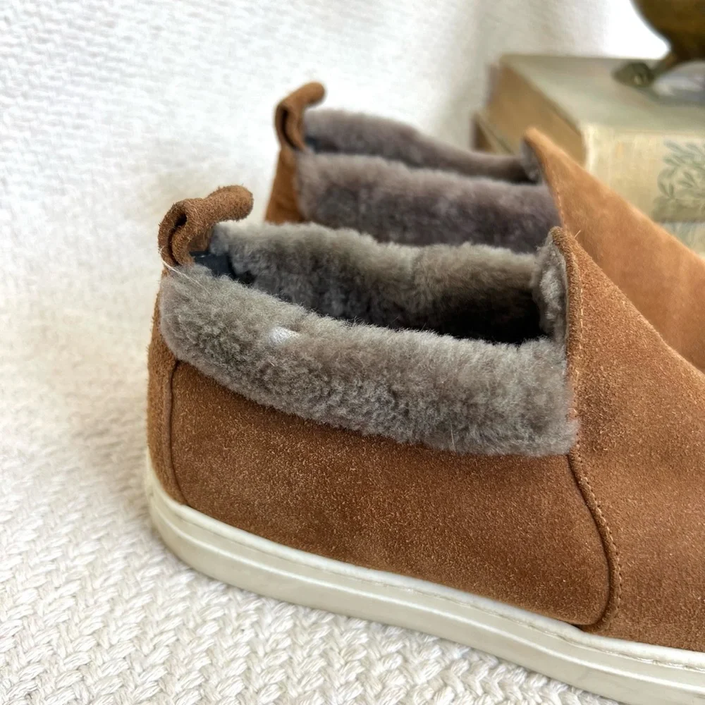 Fabio Rusconi Shearling Lined Brown Suede Slip On Sneakers
