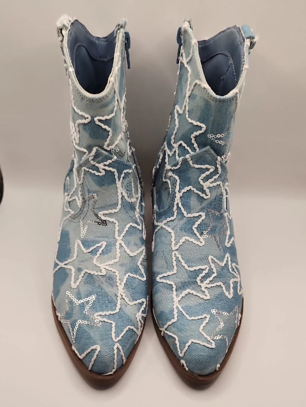 No Boundaries Light Blue Star Denim Cowboy Ankle Boots