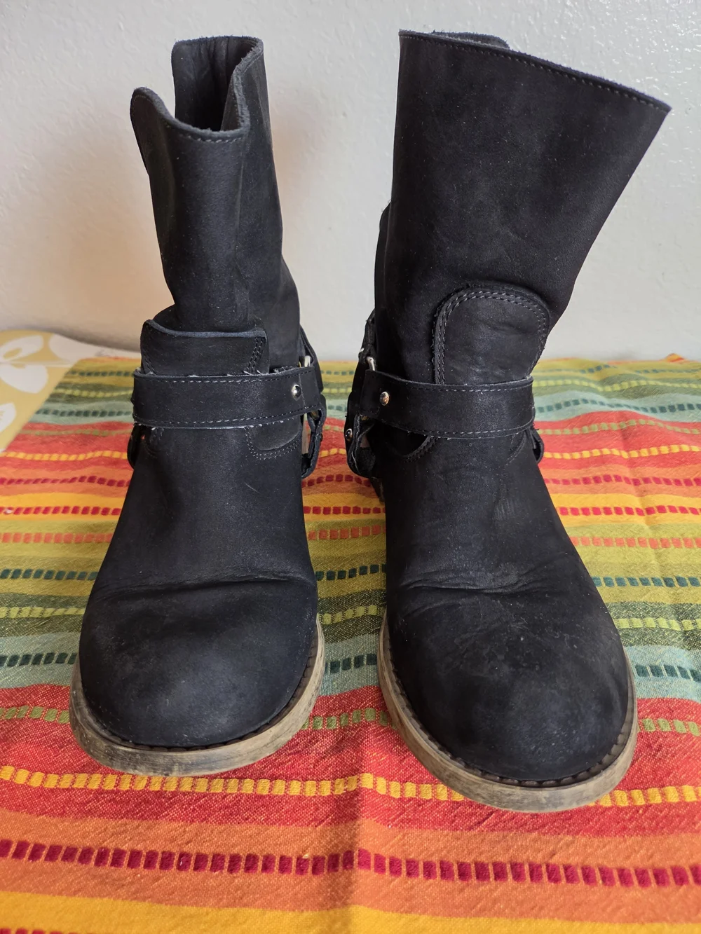 Black Suede Women's Mid-Calf Harness Boots Made In Italy Size 40 US Size 9
