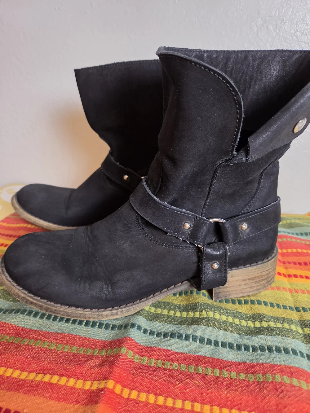 Black Suede Women's Mid-Calf Harness Boots Made In Italy Size 40 US Size 9