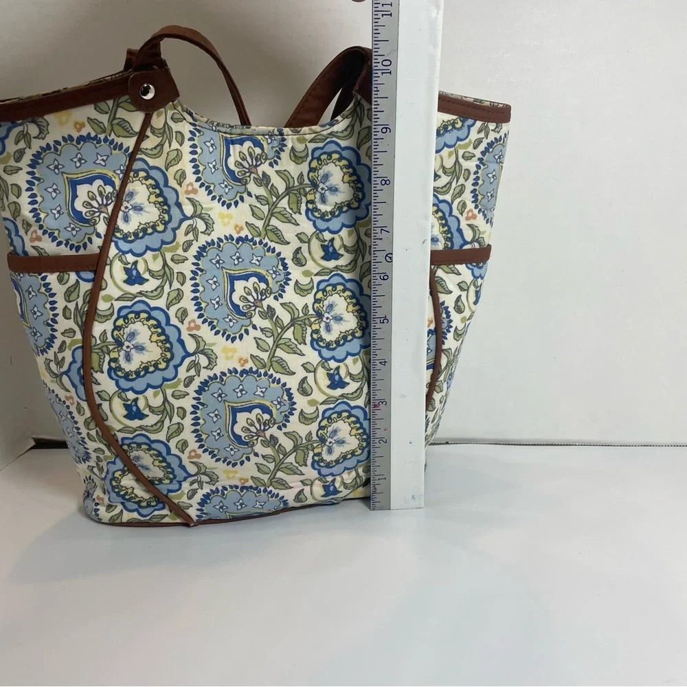Longaberger Small Tote Bag,  Faux Leather Trim & Handles. Spots noted in picture
