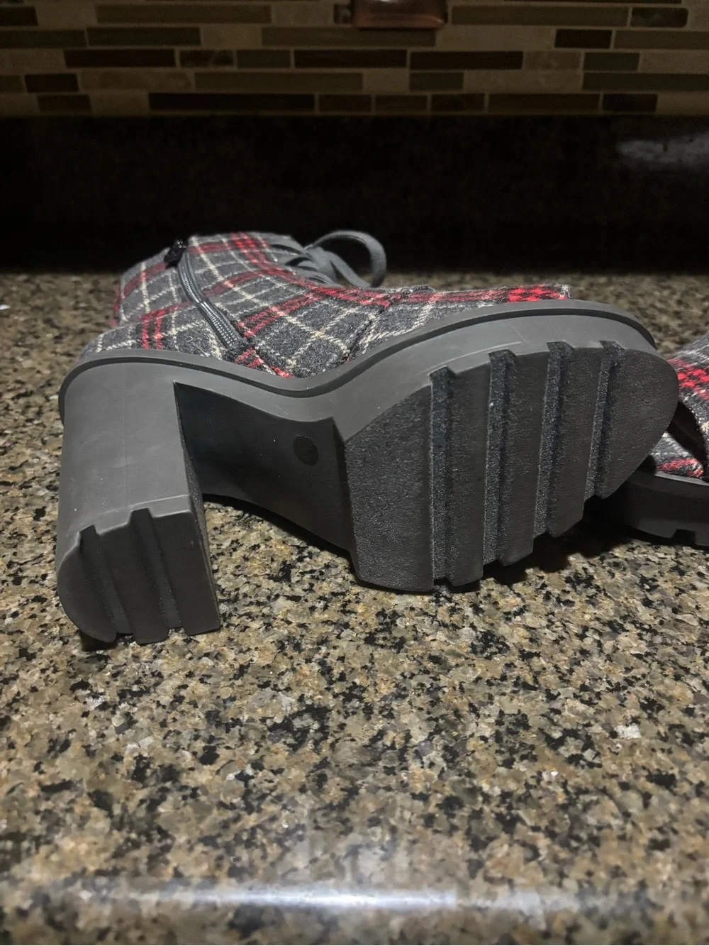Jessica Simpson Plaid Lace-Up Chunky Heel Ankle Boots - Red & Gray