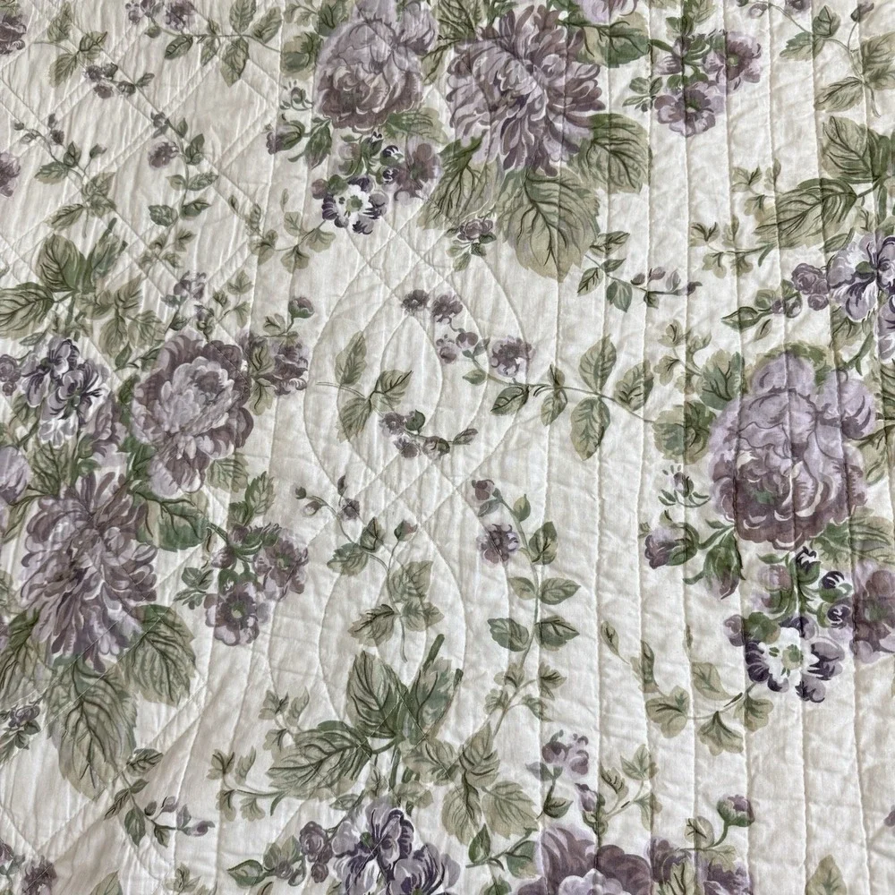 Vtg Cottagecore Quilt Full Queen Floral Shams Rose Reversible Striped Bedspread