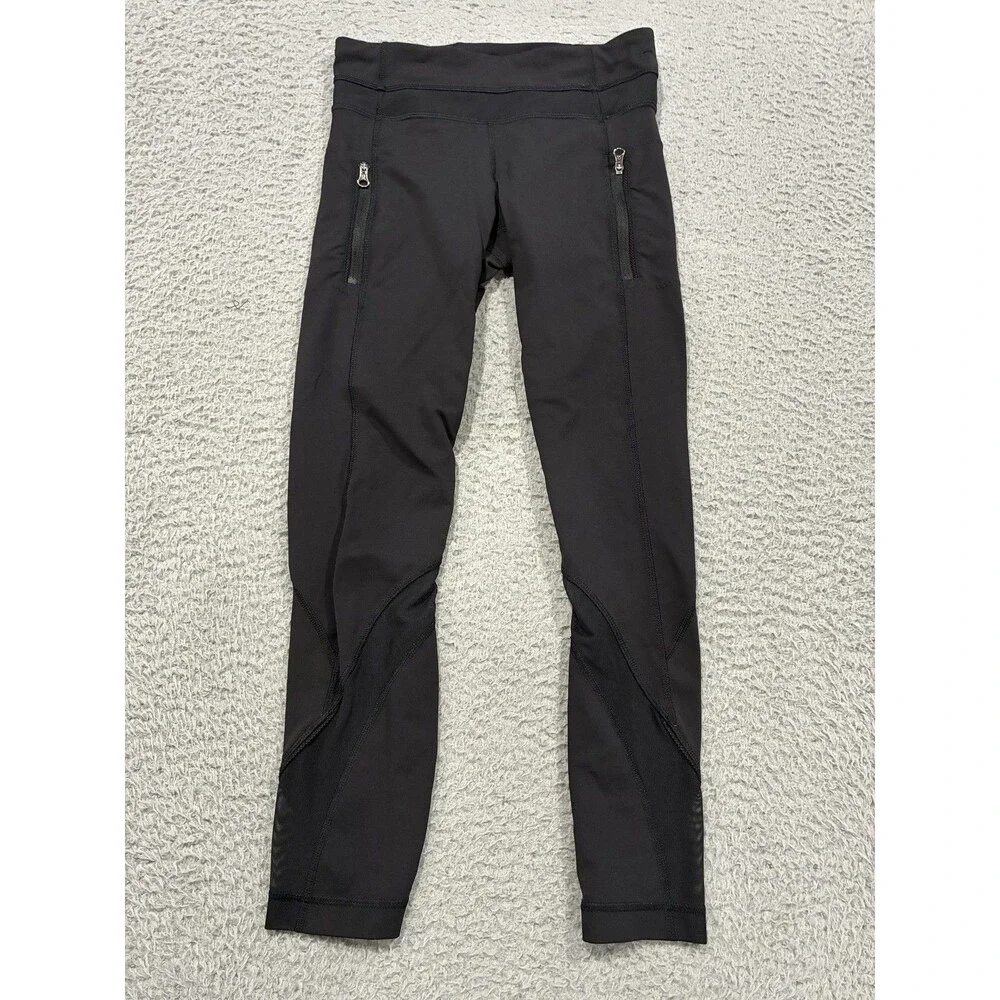 Lululemon Leggings Womens 4 Black Ankle Zip Pocket Running Yoga Tight Athletic