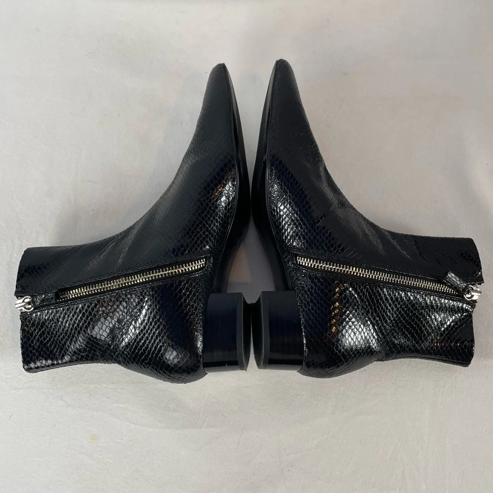 Zara‎ Snakeskin Embossed Leather Pointed Toe Booties in Black Size 6.5 or 37