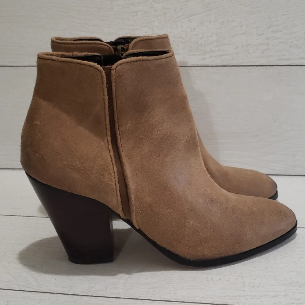 Dolce Vita 8 heel textured suede tan booties
