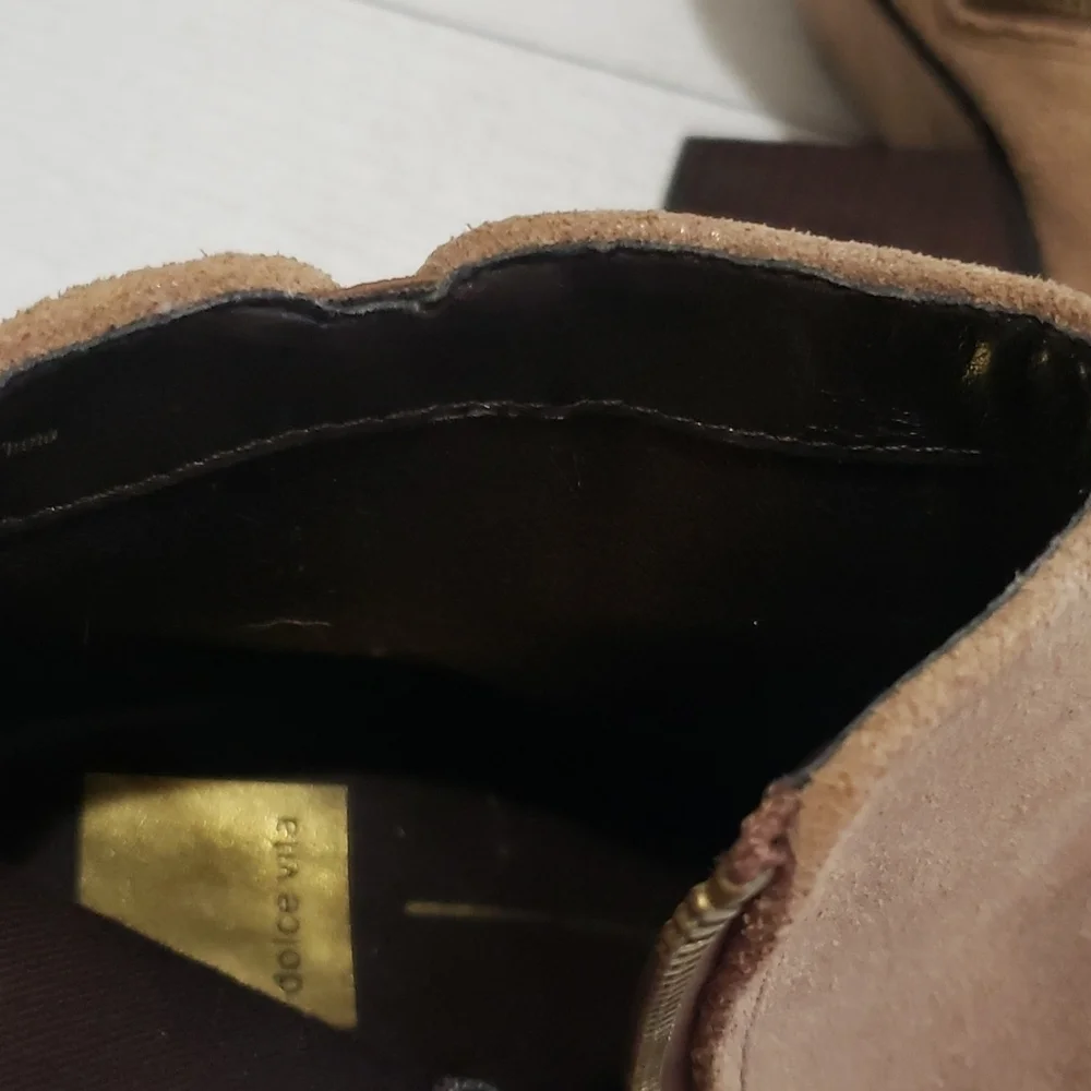 Dolce Vita 8 heel textured suede tan booties