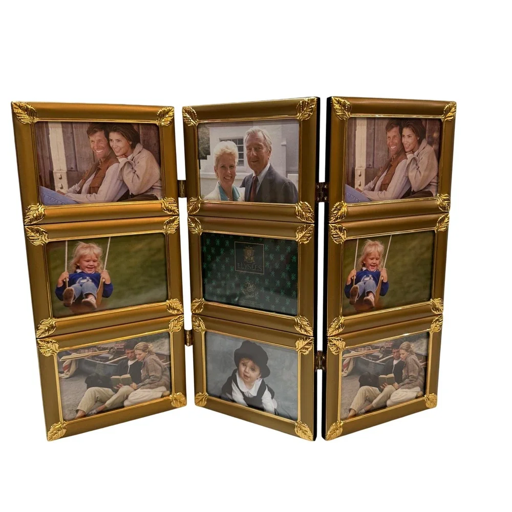 Vintage Gold Photo Frame 9 Photos 5x3 Regency NIB Folding Display Tabletop 90s