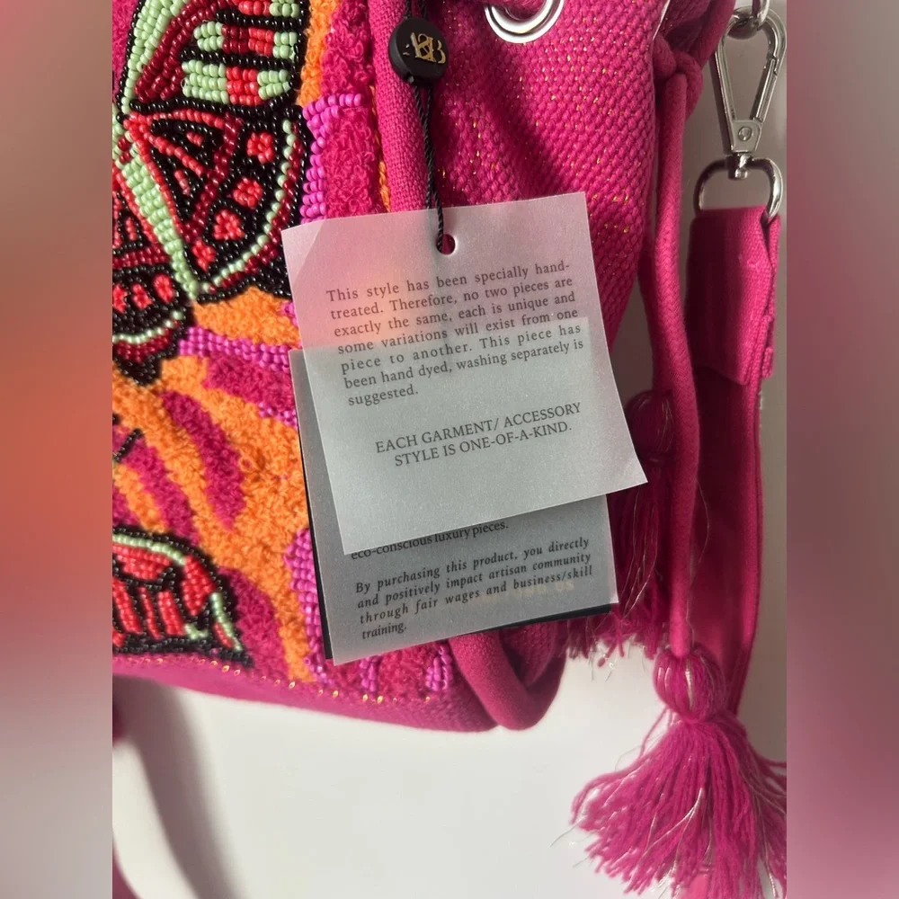 Viral America & Beyond Pink Beaded Butterfly Tote Bag