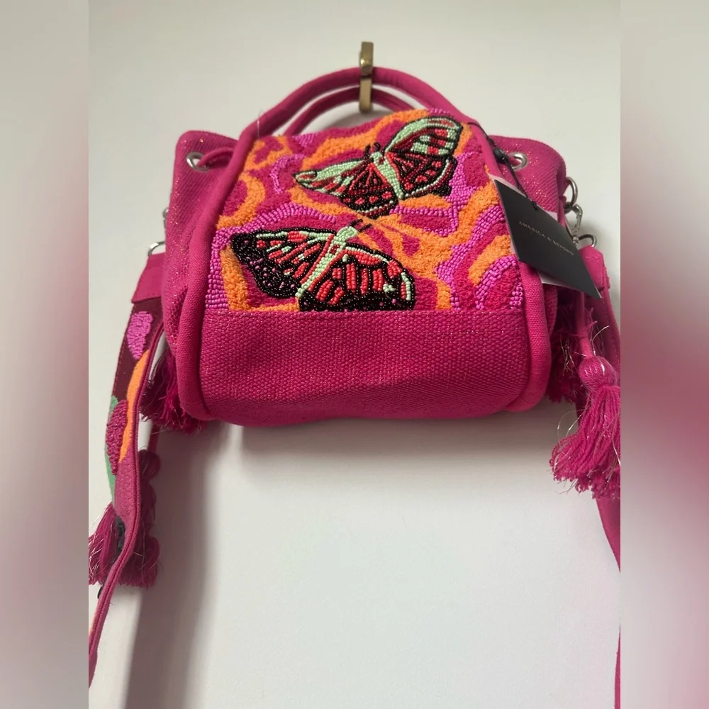 Viral America & Beyond Pink Beaded Butterfly Tote Bag