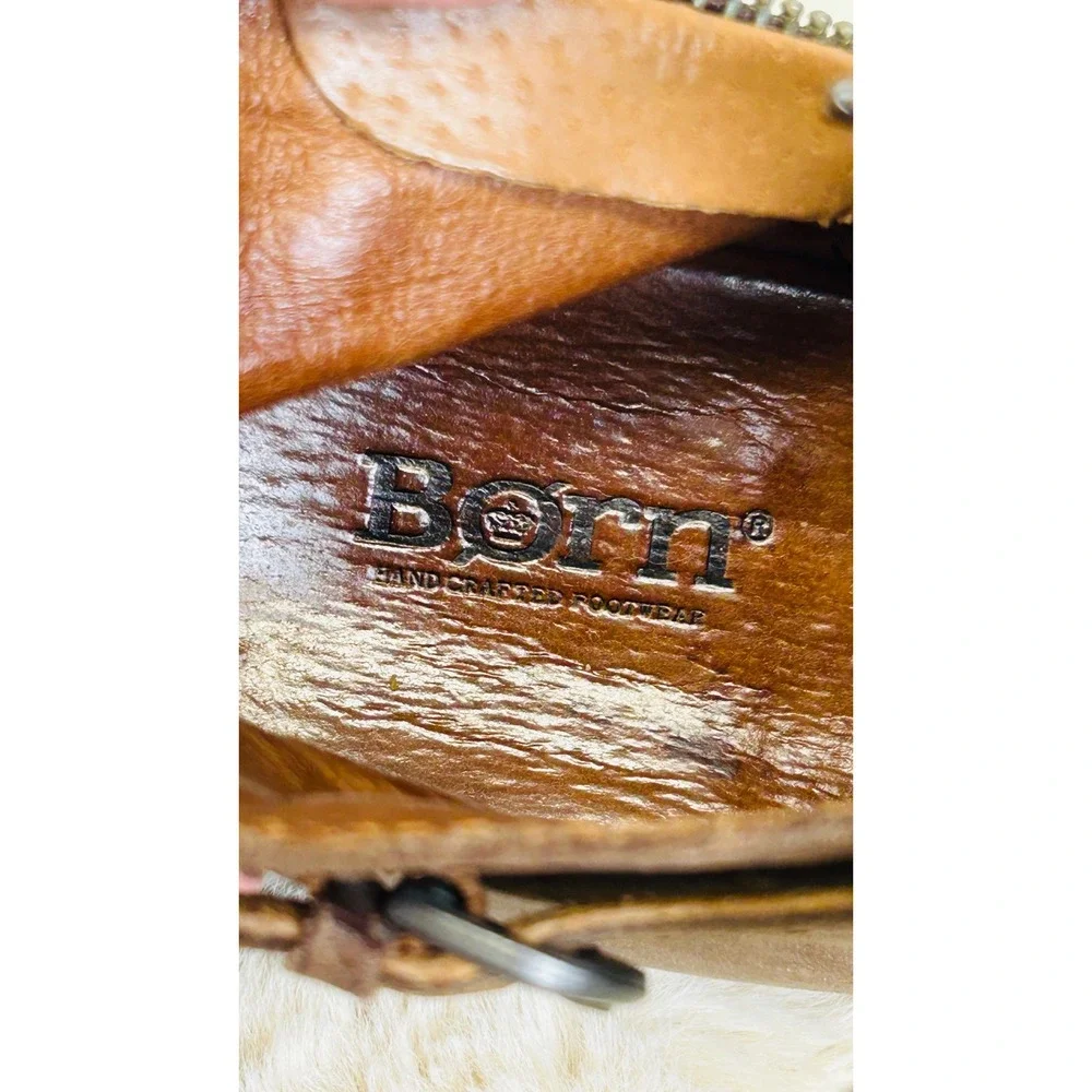 Born Womens Brown Distressed Leather Ankle Boots Buckle Booties F81504 US 7.5