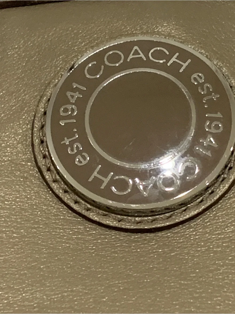Coach Olive-Taupe Signature Shoulder Leather Tote Bag