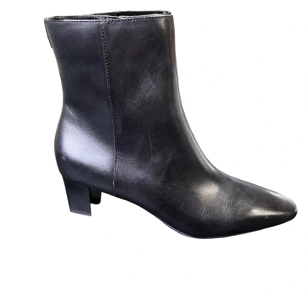 Lauren Ralph Lauren Willa Square Toe Booties Black Burnished Calf Leather 9.5