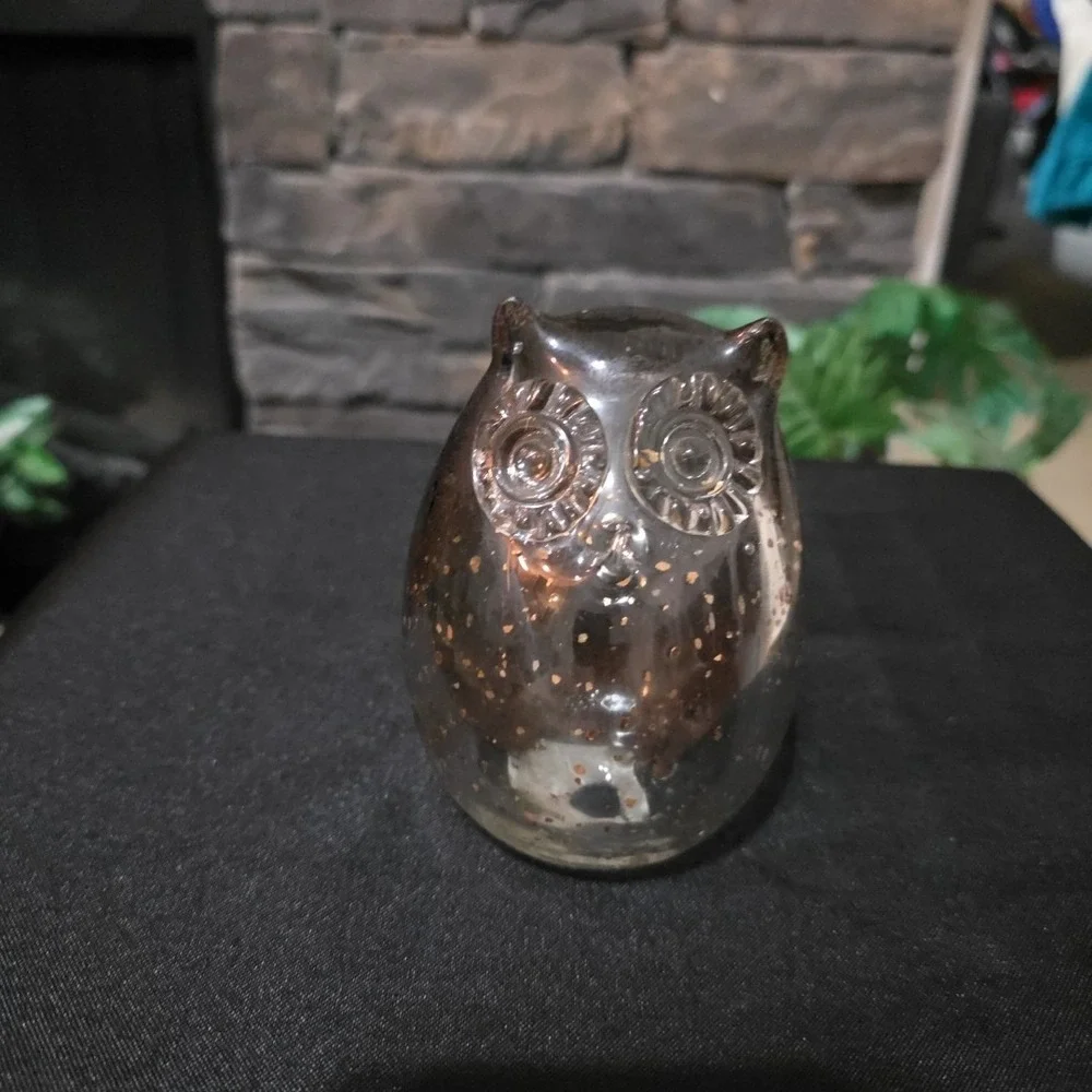 Glass Owl Vase, Smoke With Gold Flecks, Hand Blown, Vintage 7