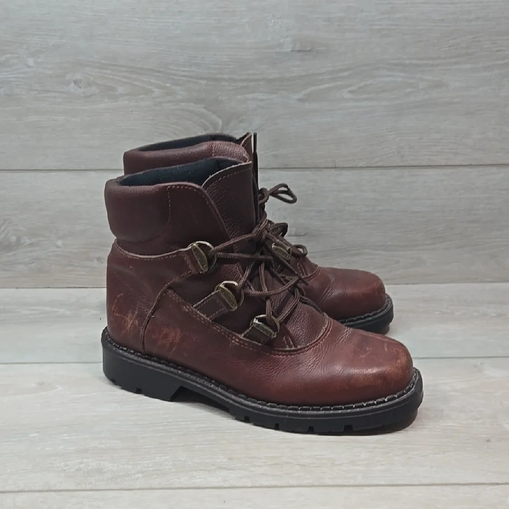 Vintage Sorel Women Y2K Brown Canada Leather Boots Shoes Square Toe Shoes Sz 8M