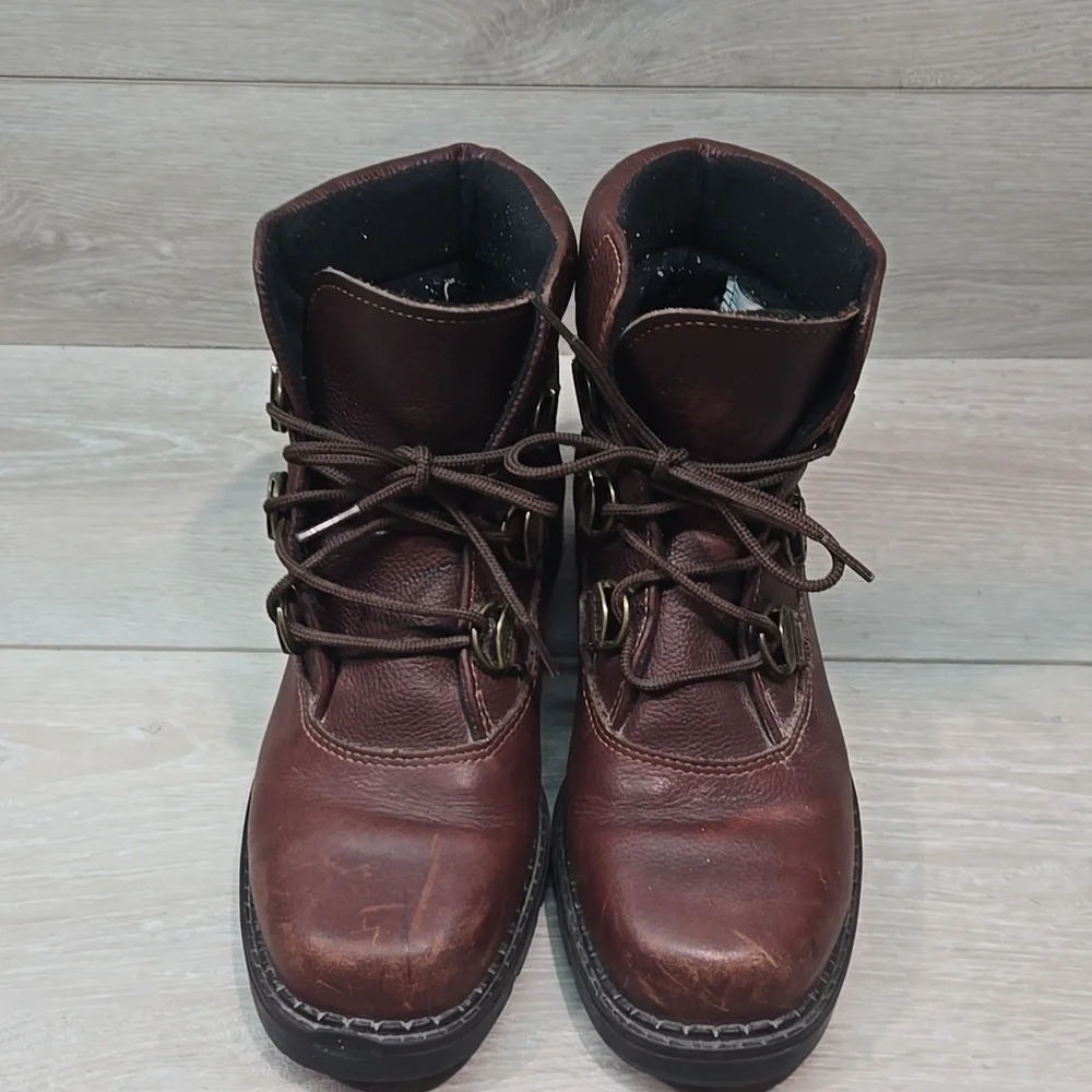 Vintage Sorel Women Y2K Brown Canada Leather Boots Shoes Square Toe Shoes Sz 8M
