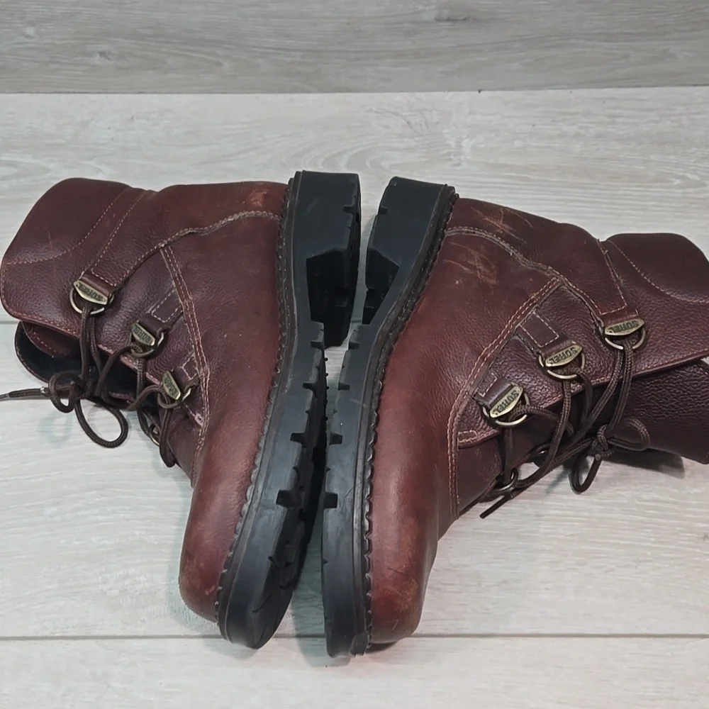 Vintage Sorel Women Y2K Brown Canada Leather Boots Shoes Square Toe Shoes Sz 8M