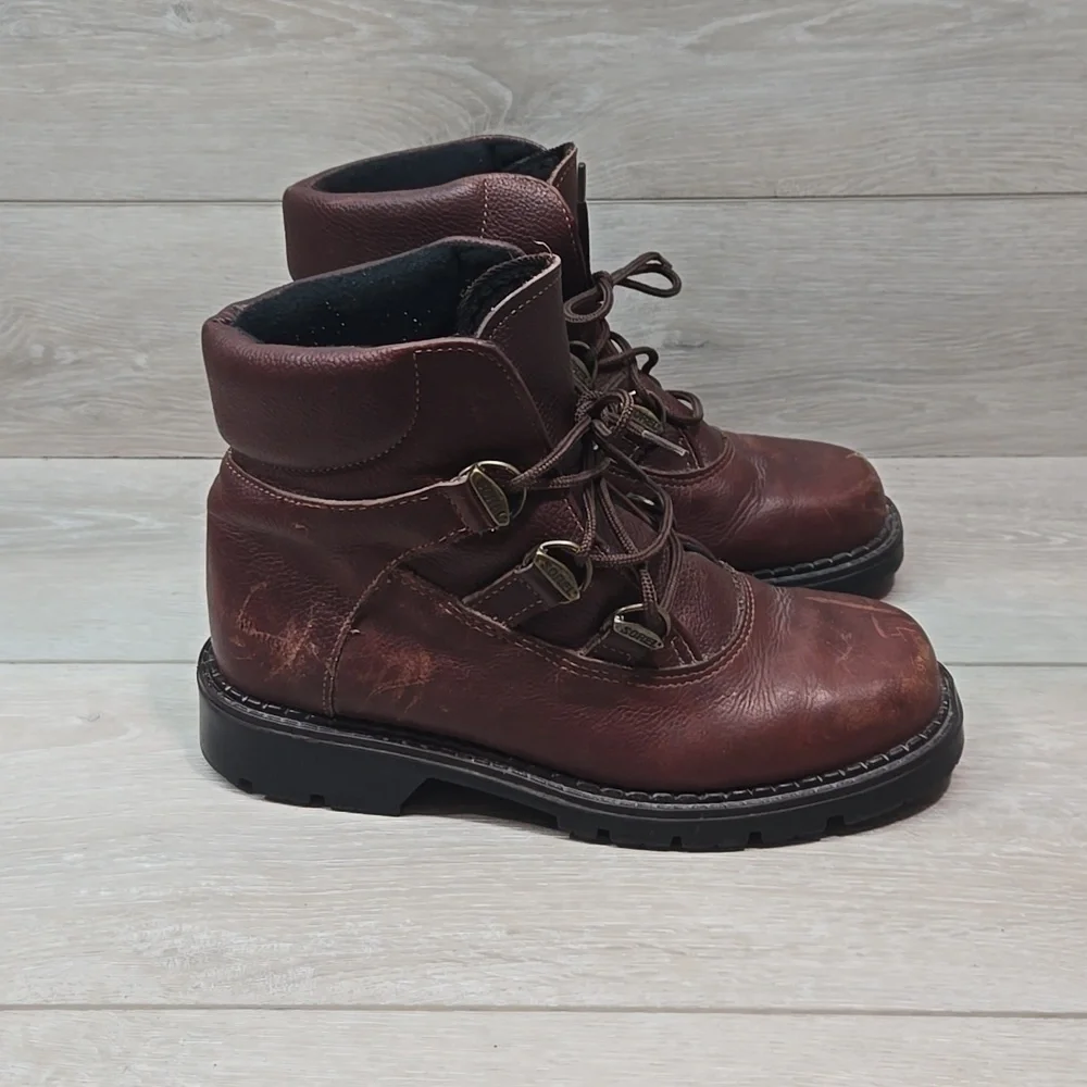 Vintage Sorel Women Y2K Brown Canada Leather Boots Shoes Square Toe Shoes Sz 8M