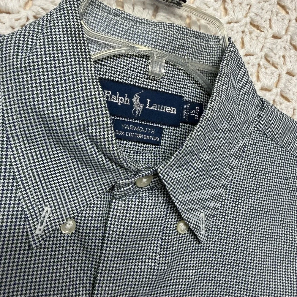 Ralph Lauren Yarmouth Shirt Mens Sz 15 Blue Green Geometric Button Down Oxford