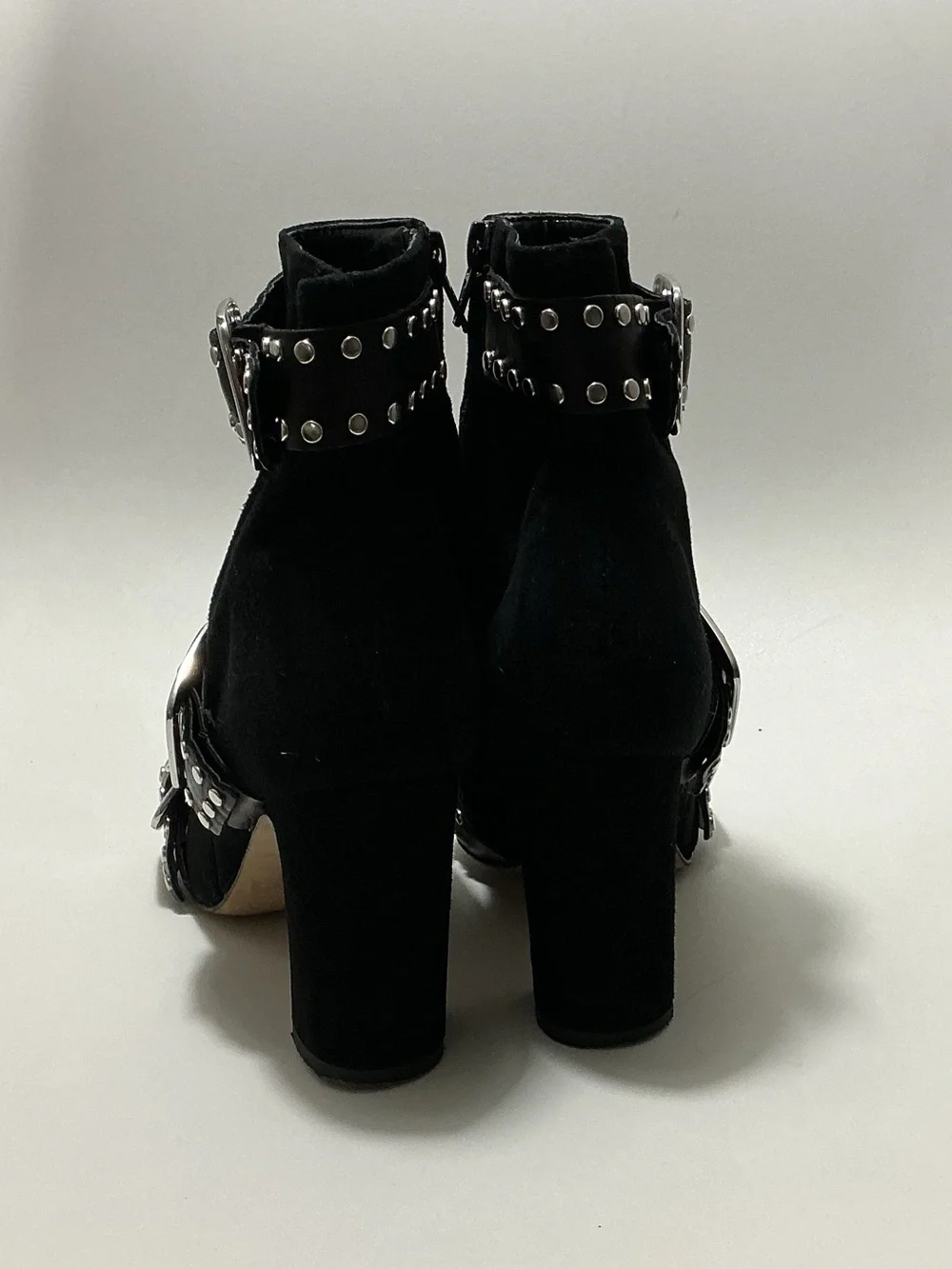 Italian Shoemakers Black Studded Pointed-Toe Buckle Ankle Boots