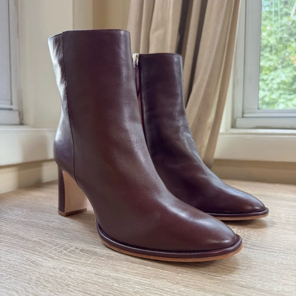 New Reformation Gillian Leather Ankle Boots Ruby Red 8.5