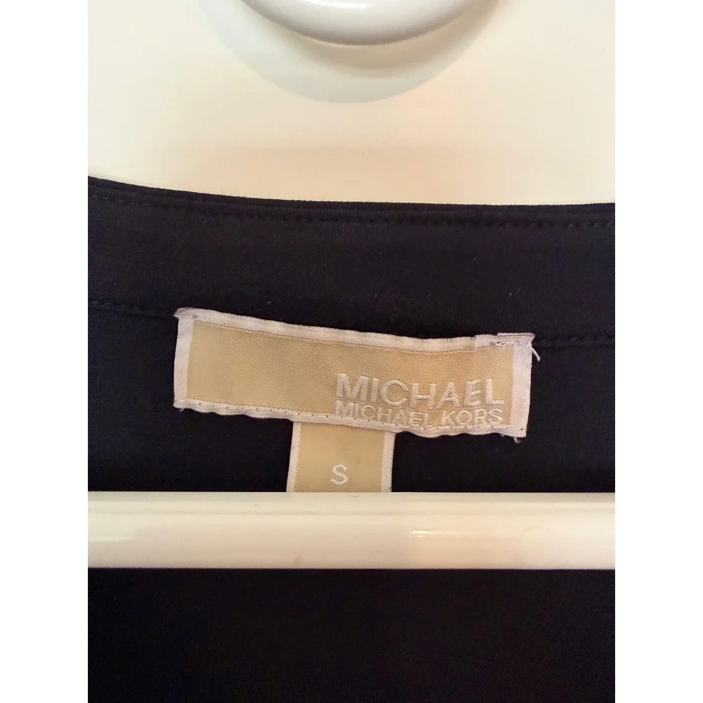 Michael Kors Black Grommet Dress Jersey Knit Tie Waist Professional Chic S