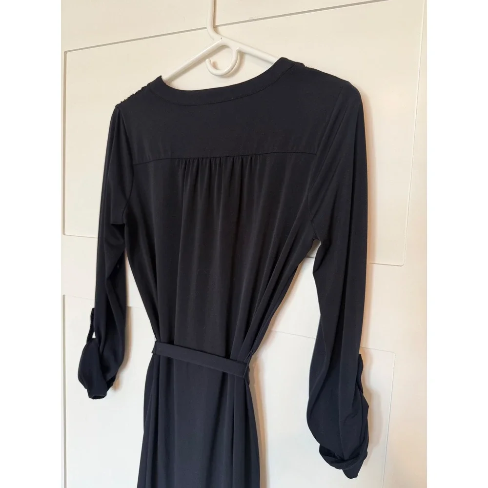 Michael Kors Black Grommet Dress Jersey Knit Tie Waist Professional Chic S