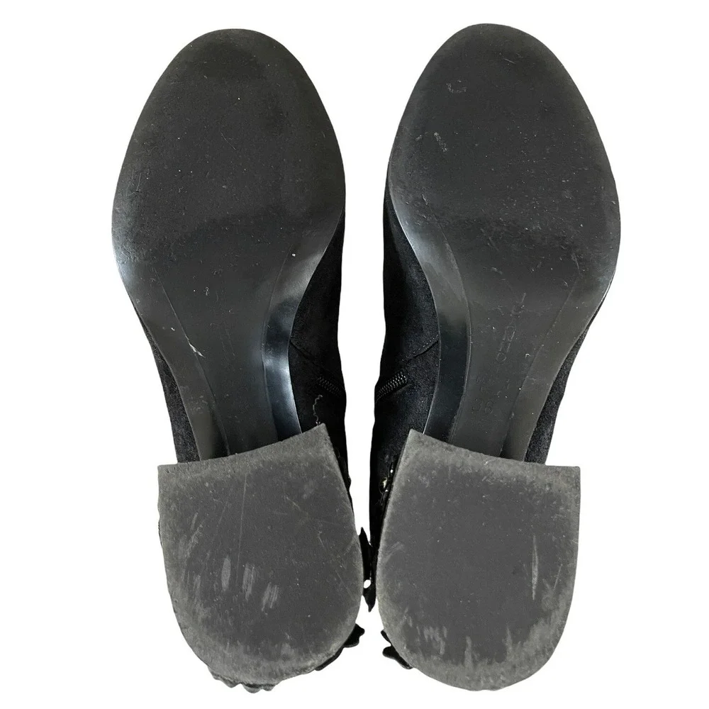 Jeannot Womens Black Suede Block Heels 3D Flowers On Heel Italy US 5.5-6 EUR 36.