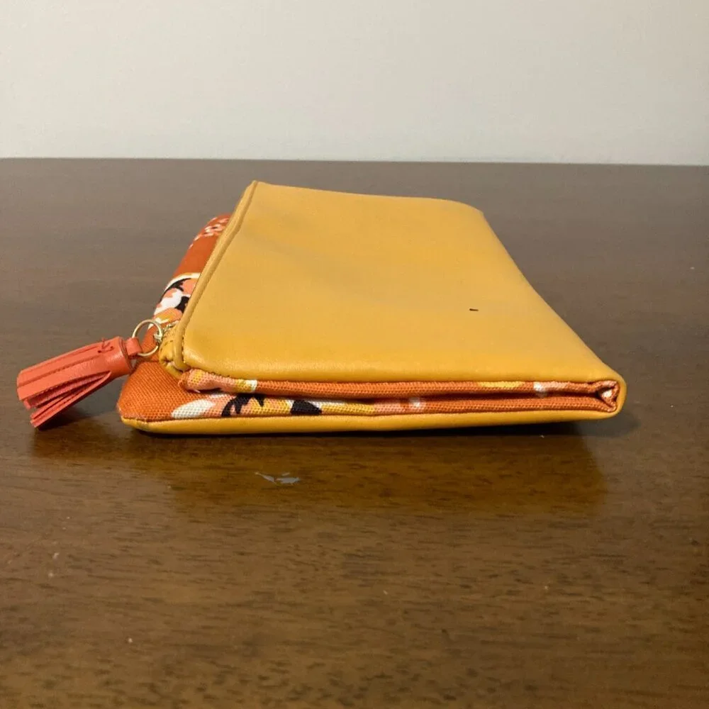 Rachel Pally Fold Over Clutch‎ Retro Orange Yellow Floral Makeup Bag
