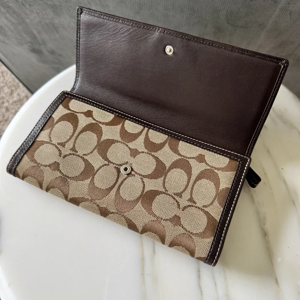 Authentic Vintage Coach Long Bifold Wallet ~ Brown Signature Canvas Pre Owned
