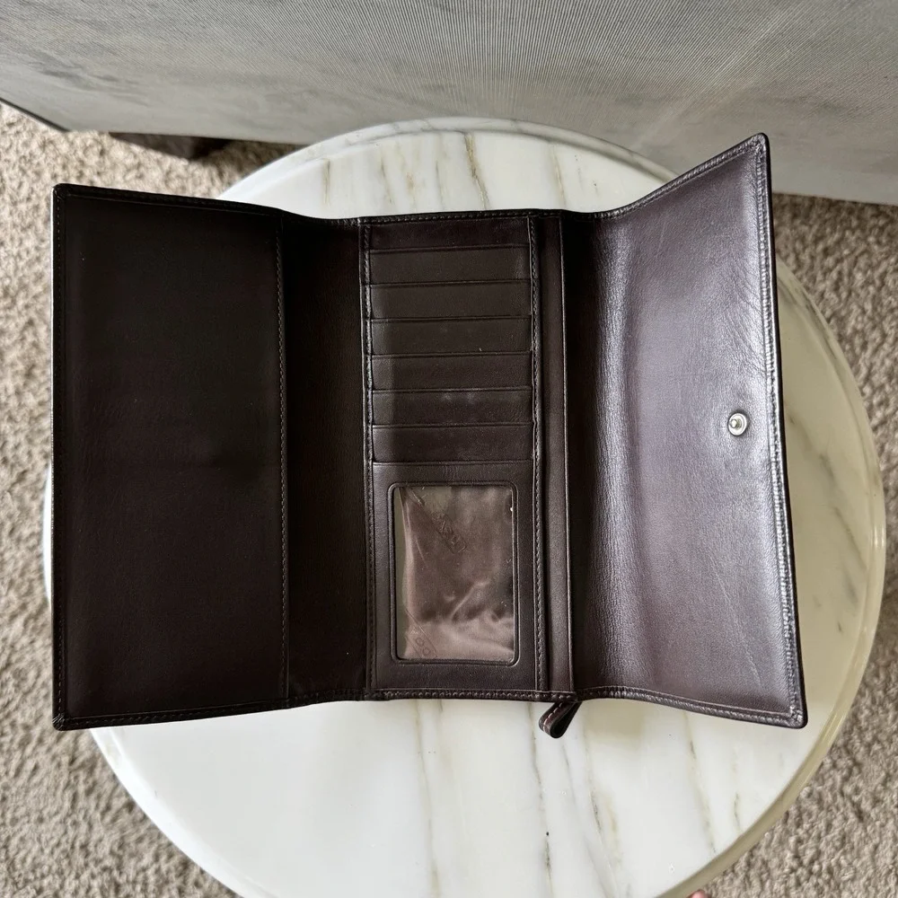 Authentic Vintage Coach Long Bifold Wallet ~ Brown Signature Canvas Pre Owned