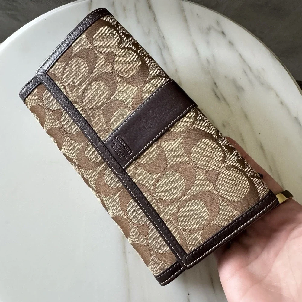 Authentic Vintage Coach Long Bifold Wallet ~ Brown Signature Canvas Pre Owned