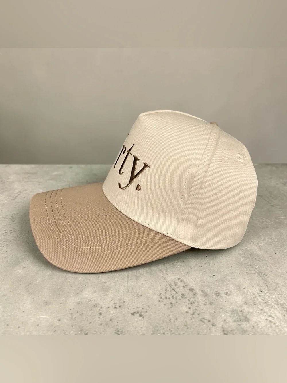 Dirty Martini Embroidered Beige and Tan Trucker Hat New