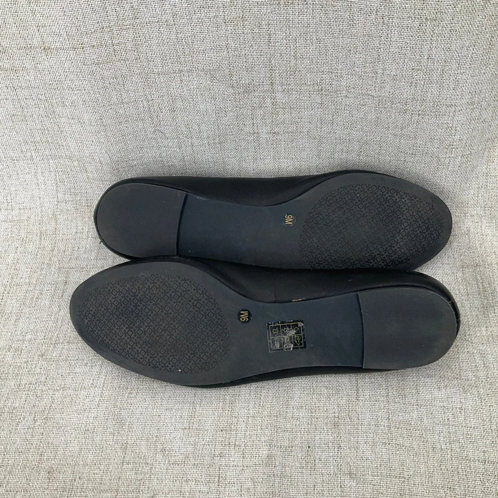 Tory Burch Claire Ballet Flats Women 9 Black Leather Enamel Logo Classic Luxury