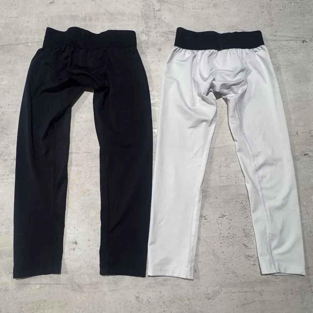 2 Pairs Boys Athletic Fitted Tights BCG Black XS 6/7 Black White