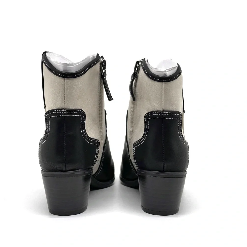 Dr. Scholl's Lasso Western Ankle Bootie Black and Off White Faux Leather Size 7