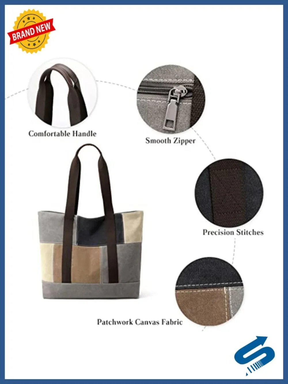 Canvas Tote Bag Patchwork Shoulder Bag Women's Large Capacity Handbag