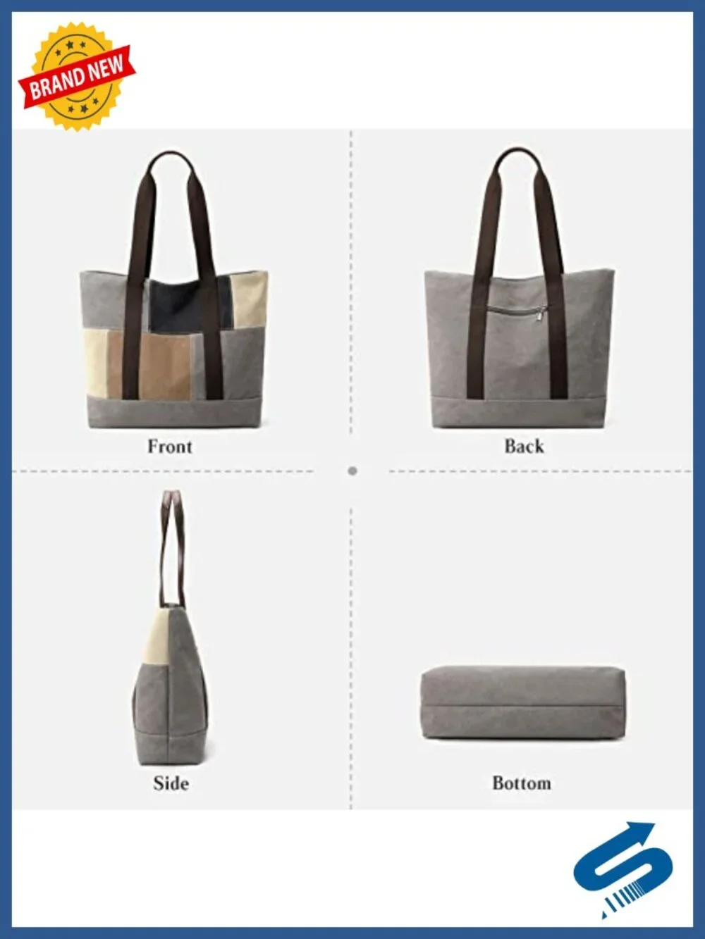 Canvas Tote Bag Patchwork Shoulder Bag Women's Large Capacity Handbag