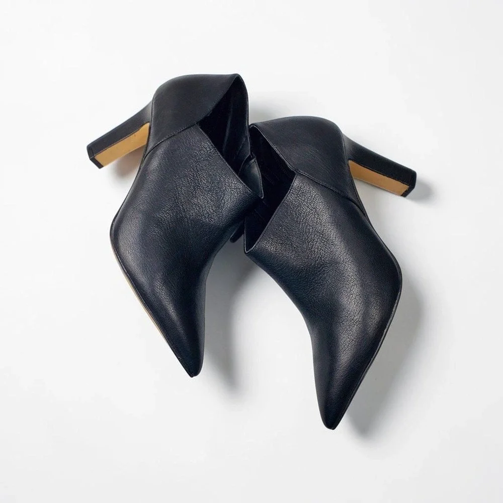 Cole Haan Vestry Womens Black Leather Pointed Toe Block‎ Heel Shooties 10B