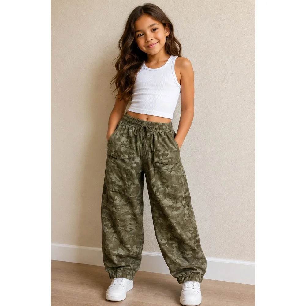 Gap Kids Green Camo Woven Parachute Pants Cargo Joggers Size L 10