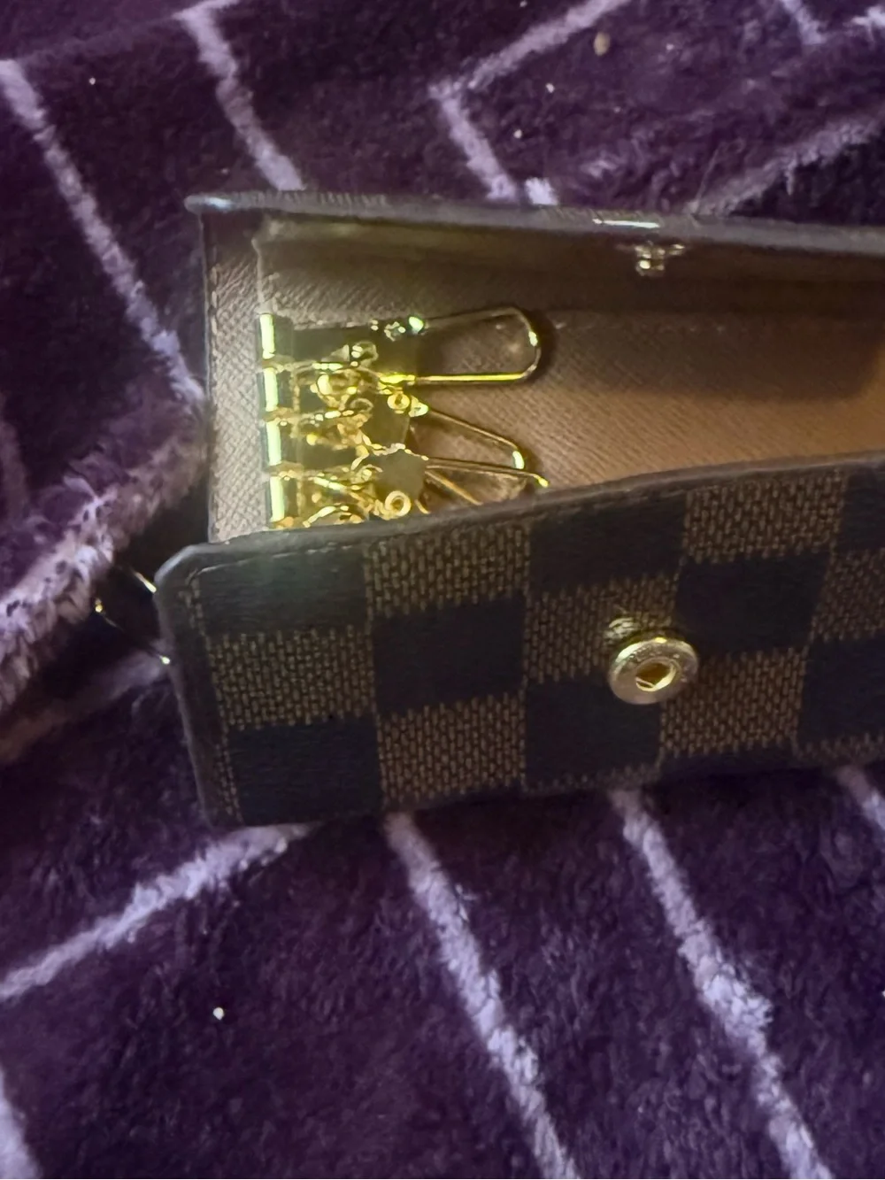Men's Checkered Brown Card & Key Holder Wallet
