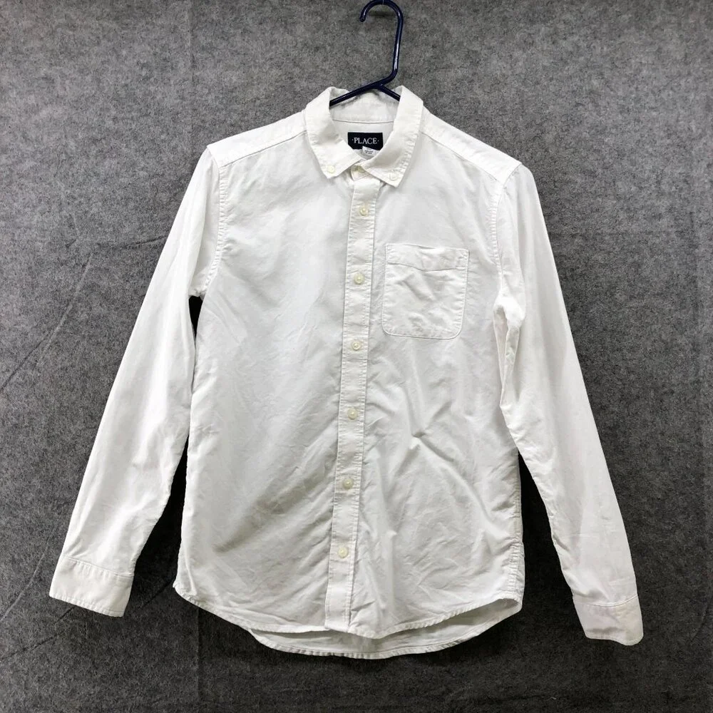 Children's Place Boys XXL 16 White Long Sleeve Button Down Shirt‎ Cotton Pocket